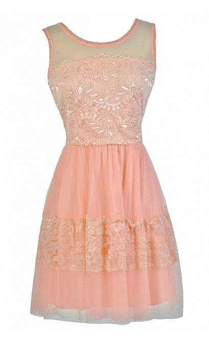 Cute Pink Dress, Pink Party Dress, Pink A-Line Dress, Pink Tulle and Lace Dress, Pink Tulle Dress