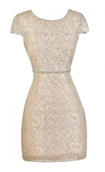 Beige Lace Pencil Dress, Champagne Lace Pencil Dress, Lace Bridal Shower Dress, Lace Rehearsal Dinner Dress, Cute Rehearsal Dinner Dress, Beige Lace Party Dress, Champagne Lace Cocktail Dress