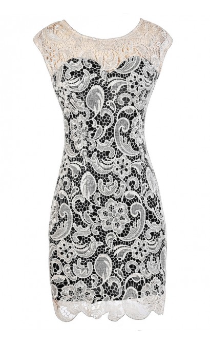 Black and Beige Lace Dress, Black and Beige Lace Pencil Dress, Black and Beige Lace Cocktail Dress, Black and Beige Lace Party Dress