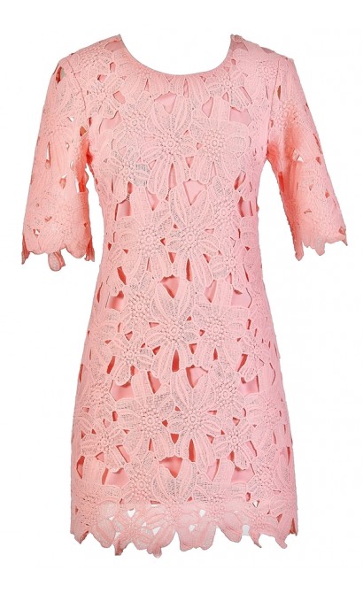Cute Pink Dress, Pink Lace Dress, Pink Lace Summer Dress, Pink Crochet Lace Dress, Cute Summer Dress