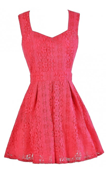 Hot Pink Lace Dress, Hot Pink A-Line Lace Dress, Hot Pink Party Dress, Cute Summer Dress, Hot Pink Cocktail Dress