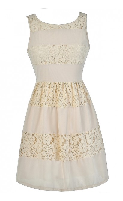 Cute Beige Dress, Beige Lace Dress, Beige A-Line Dress, Beige Party Dress, Beige Summer Dress