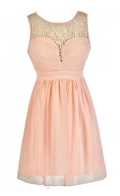 Cute Pink Dress, Pink Party Dress, Pink A-Line Dress, Pink Crochet Neckline Dress, Pink Summer Dress, Cute Summer Dress