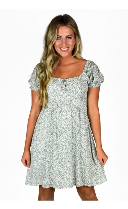 Cute Puff Sleeve Floral Print A-Line Summer Sundress | Cute Juniors Dress |
