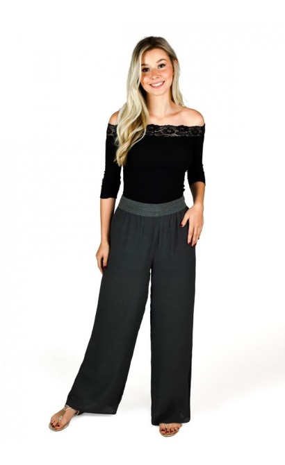 Olive Green Wide Leg Casual Pants | Cute Dark Green Summer Casual Palazzo Pants |