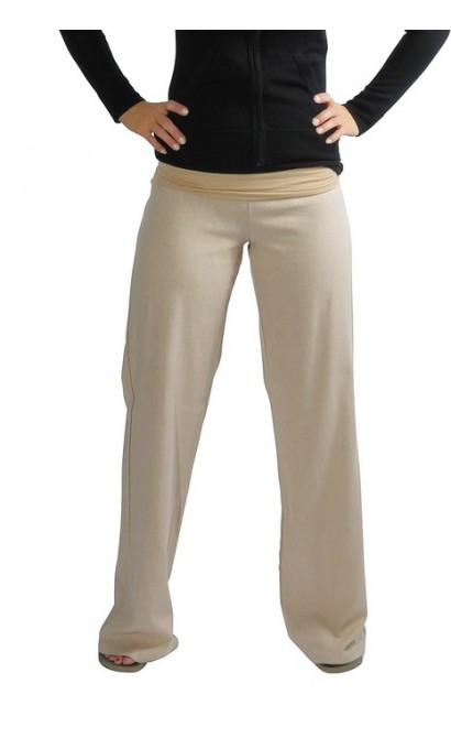 Foldover Linen Pant in Beige