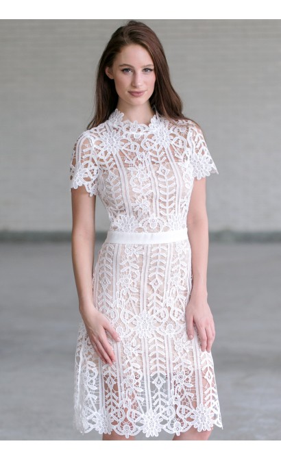 High Time Crochet Lace Midi Dress in Off White