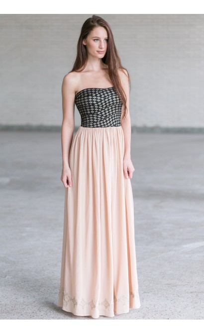 Cute Maxi Dress Online, Black and Beige Maxi Dress, Diamond Maxi Dress