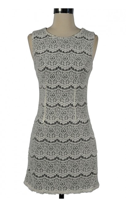 Black and White Textured Crochet Lace Dress Lily Boutique