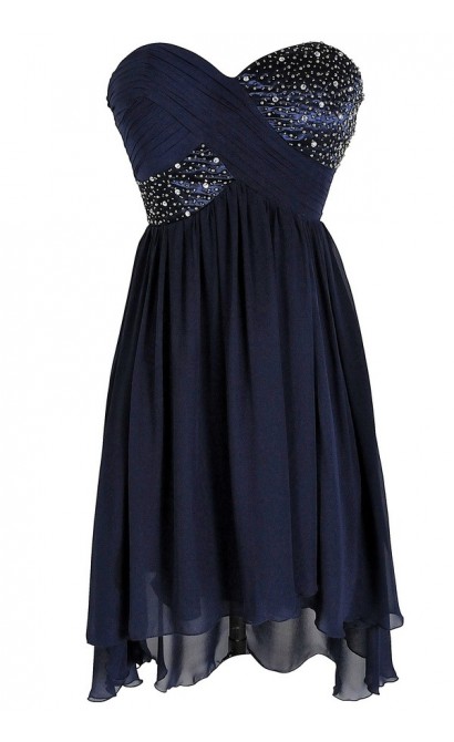 Shooting Stars Navy Embellished Chiffon Designer Dress Lily Boutique