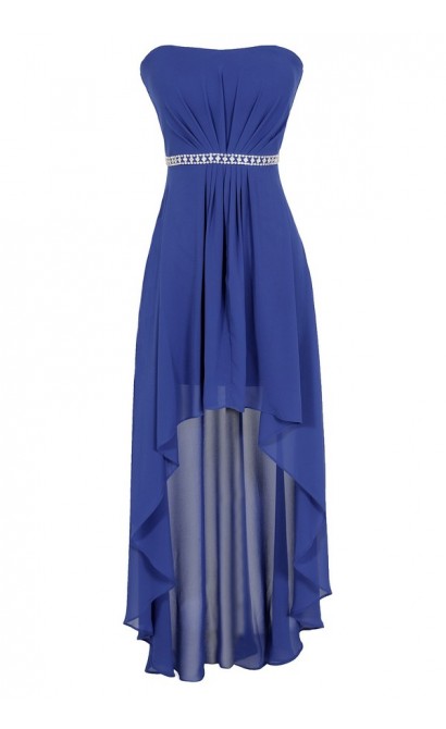 Crystal Clear Chiffon High Low Dress in Royal Blue Lily Boutique