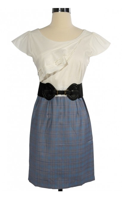 Head of the Class Belted Plaid Dress