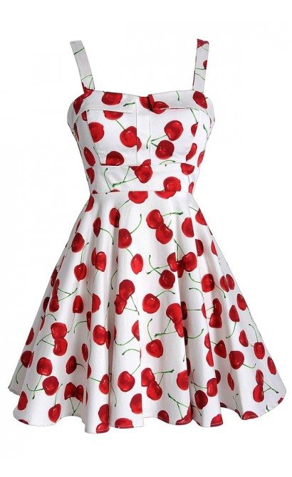 Cheerful Cherry Ivory Printed Fit and Flare Dress