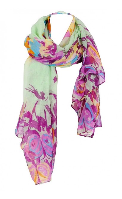 Butterfly Garden Scarf in Mint/Purple