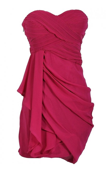 Draped Chiffon Dress in Magenta