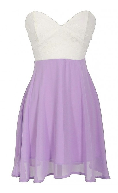 Strapless Floral Lace Bustier Dress in Ivory/Lilac