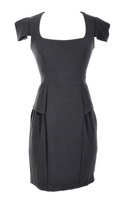 Charcoal Grey Peplum Pencil Dress