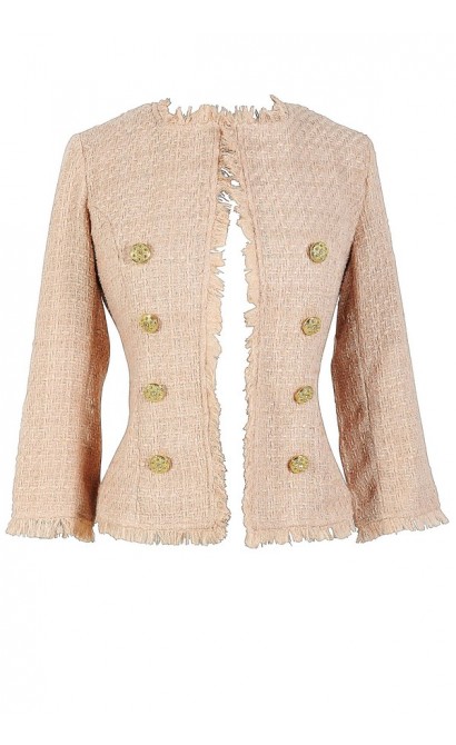 Classic Tweed Blazer In Shimmering Sand