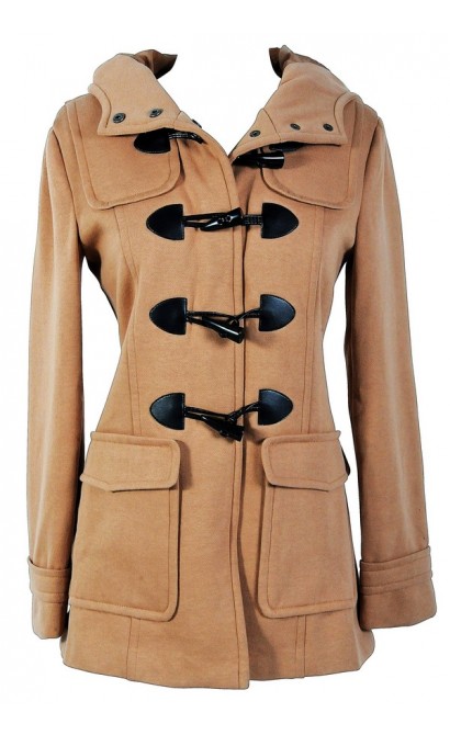 Hooded Toggle Coat in Tan