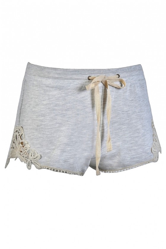 Heather Grey Shorts, Lace Trim Shorts, Cute Casual Shorts, Casual