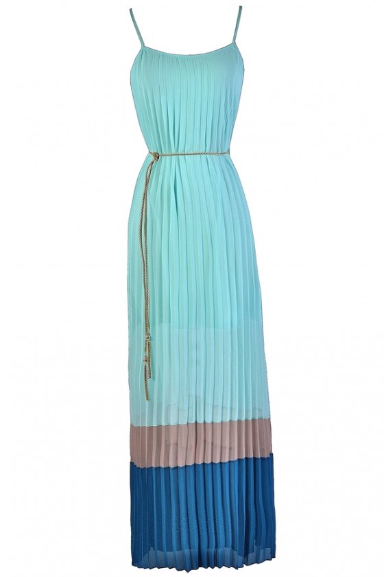 Cute Colorblock Maxi Dress, Aqua ...