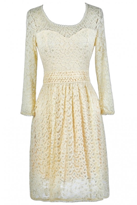 Cute Cream Dress | Lace Rehearsal Dinner Dress | Beige Bridal Shower Dress  | Lily Boutique