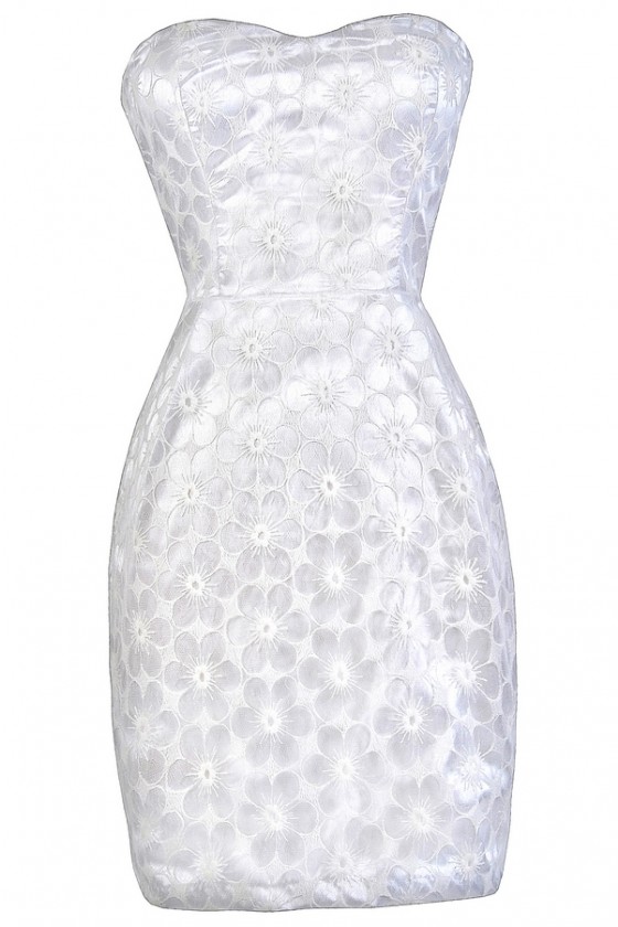 white floral strapless dress