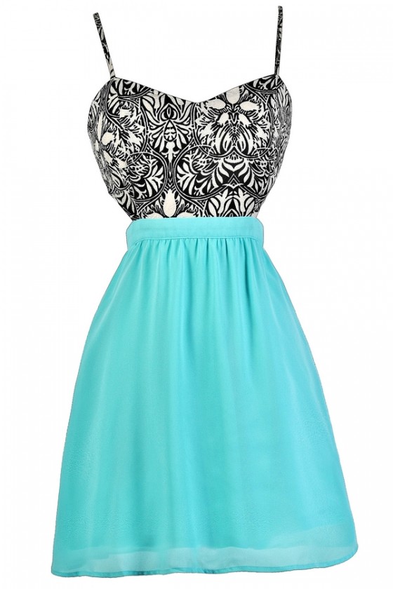 aqua black and white dress
