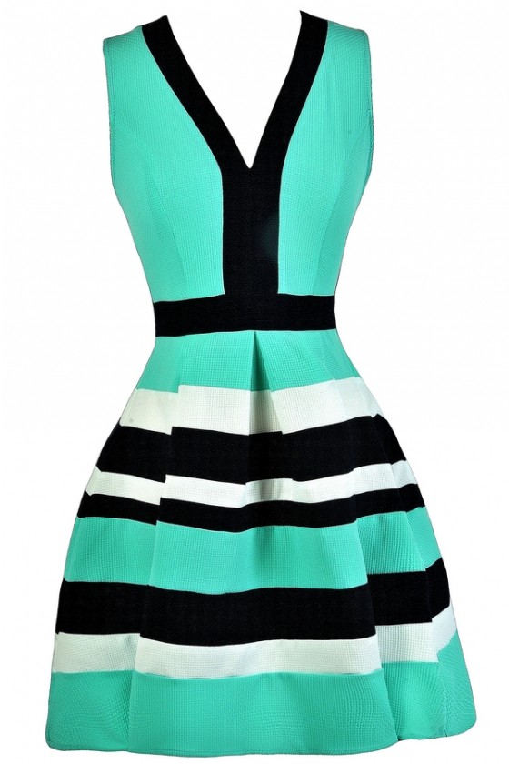 Cute Stripe Dress, Green and Navy Stripe Dress, Navy and Mint Nautical  Stripe Dress, Stripe Party Dress, Navy and Mint A-Line Dress, Navy and Mint  Party Dress, Cute Nautical Stripe Dress Lily