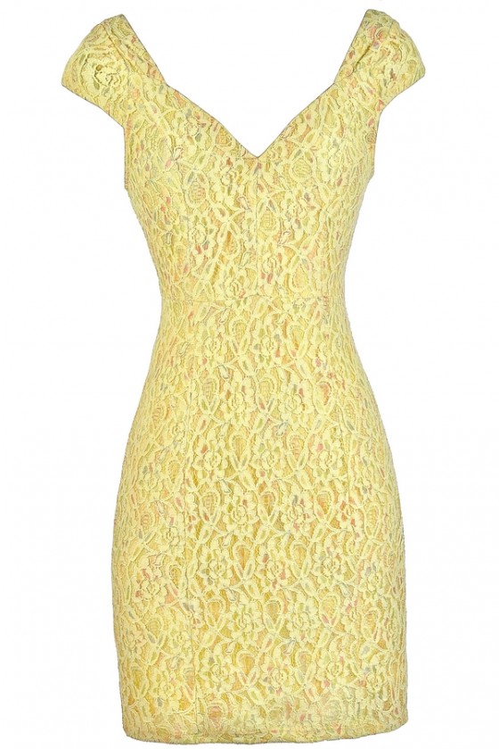 Pastel Prism Capsleeve Lace Dress in Yellow