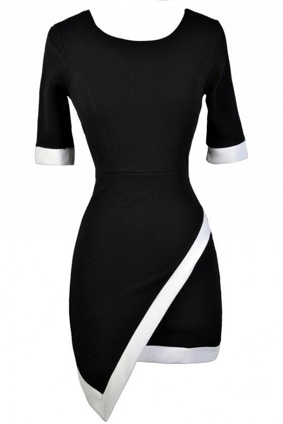 Black Pencil Dress, Black and White Asymetrical Pencil Dress, Cute Pencil  Dress, Little Black Dress, Black Crossover Hemline Pencil Dress, Cute Black  Dress Lily Boutique