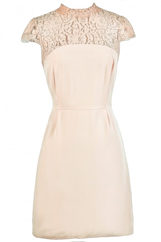 Beige Lace Dress, Cute Beige Dress, Beige Lace Party Dress