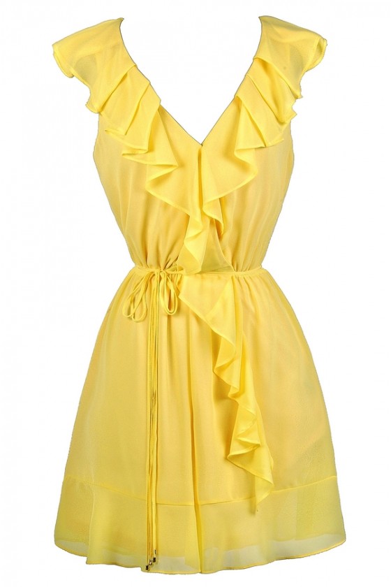 Yellow Ruffle Wrap Dress ...