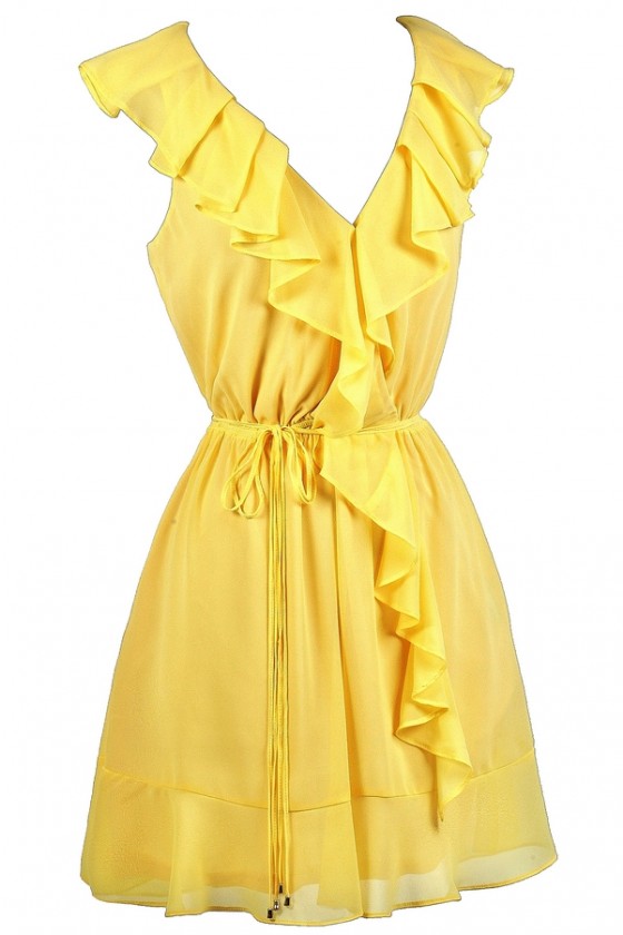 light yellow wrap dress
