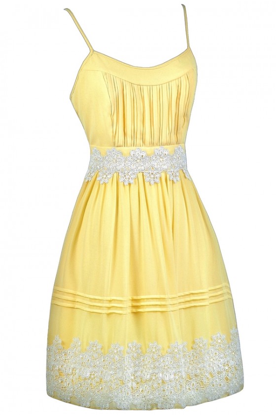 Always Sunny Crochet Applique Dress in Yellow
