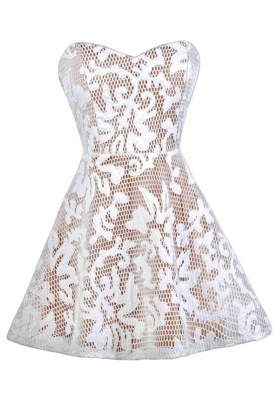 White and Beige A-Line Dress, Honeycomb ...
