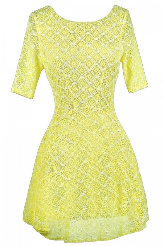 Brighten Up Lace Dress in Neon Yellow