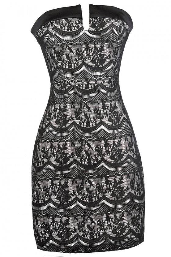 blue dress for baby girl Two-Tone Black Lace Three-Quarter Sleeve Fit Flare Formal Dress main image 1