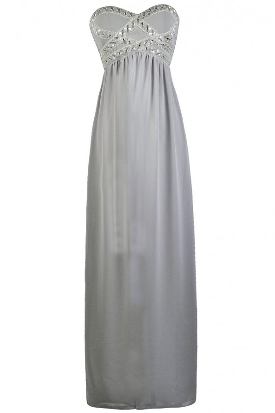 grey embellished maxi dress