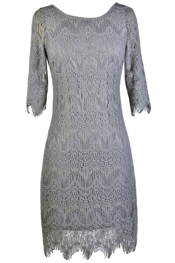 Grey Lace Sheath Dress, Cute Grey Dress ...