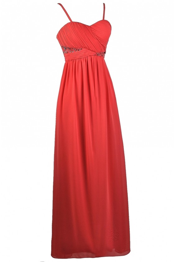 Coral Embellished Maxi Dress Coral Prom Dress Cute Coral Maxi