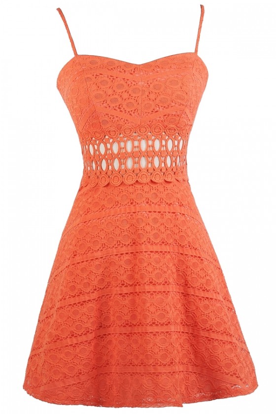 Orange Lace A Line Dress Cute Lace Dress Orange Lace Sundress Orange Lace Summer Dress Lily Boutique