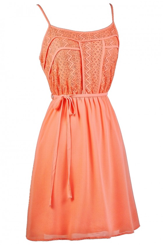 Orange Coral Lace Dress Cute Summer Dress Cute Coral Dress Cute Orange Dress Coral Lace Dress Orange Lace Dress Orange Coral Summer Dress Orange Coral Lace Sundress Lily Boutique