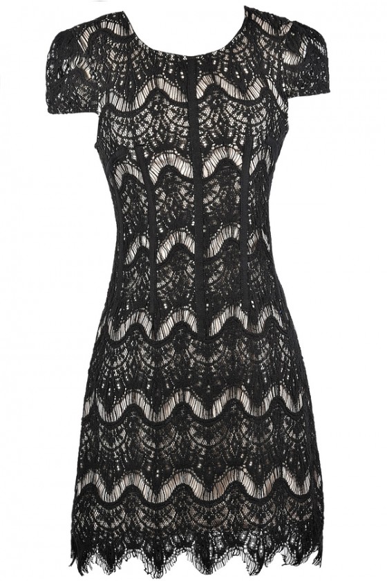 Black And Beige Lace Dress Black Lace Capsleeve Dress Black Lace