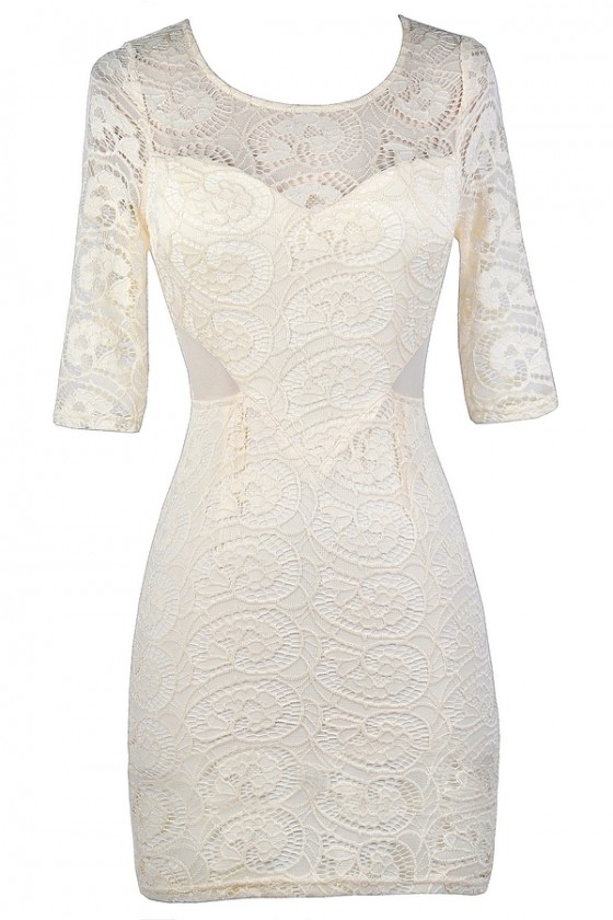 Beige lace sale dress with sleeves