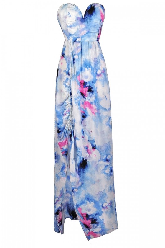 Sky Blue Printed Maxi Dress Pale Blue And White Printed Maxi