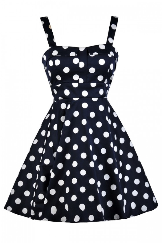 White and navy polka dot dress on sale
