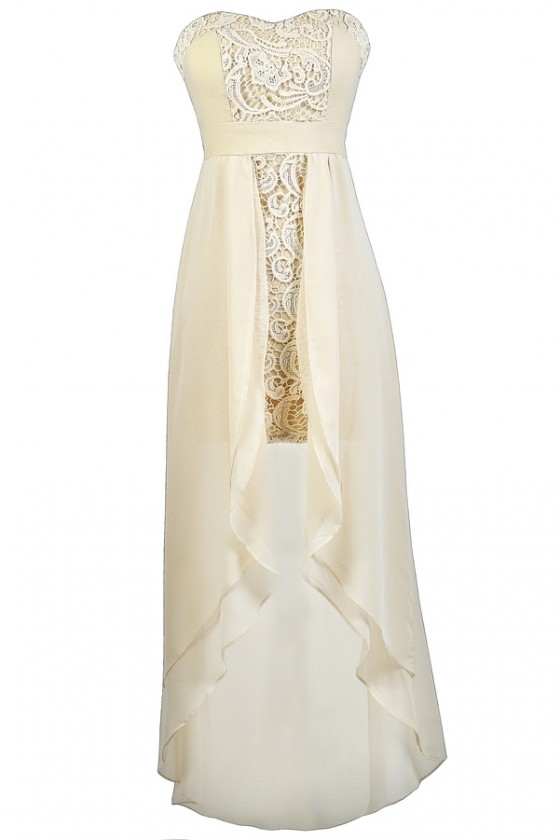 Beige Lace Dress Beige High Low Dress Beige Lace Party Dress Cute Homecoming Dress Beige Rehearsal Dinner Dress Beige Bridal Shower Dress Lily Boutique