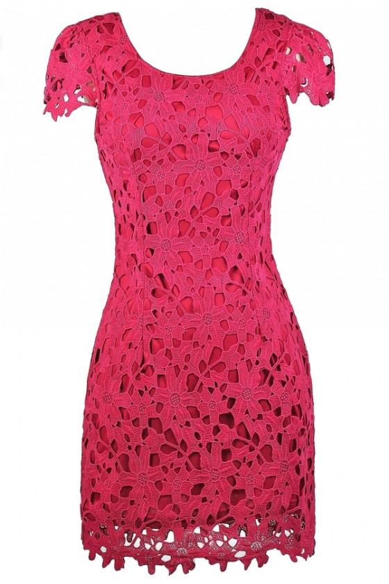 hot pink lace dress with sleeves