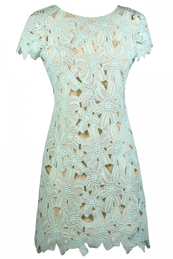 Mint And Beige Lace Dress Cute Mint Dress Mint Lace Sheath Dress